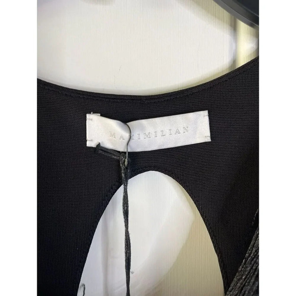 MAXIMILIAN DAVIS NWT Fall Fringe Dress Black Mini Silk Size Large UK 12 - Picture 7 of 16